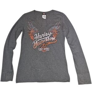 Harley-Davidson Gray Long Sleeve V-Neck Top